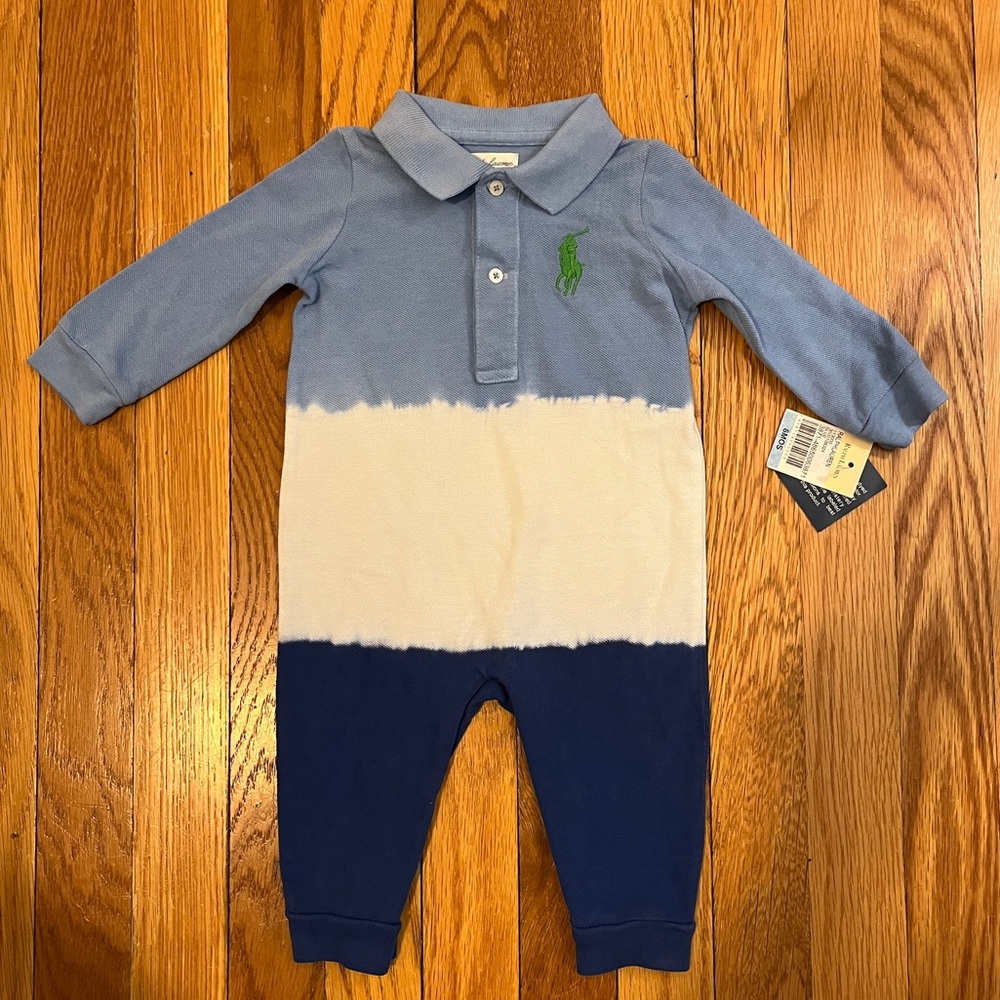 Ralph Lauren Polo Large Pony Pique Mesh Romper 6M